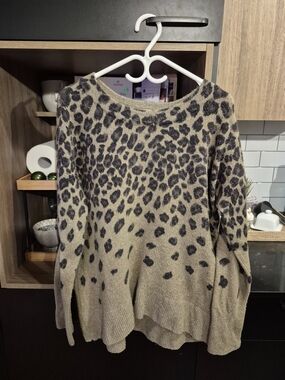Tribal Taupe Leopard Print Crewneck Sweater